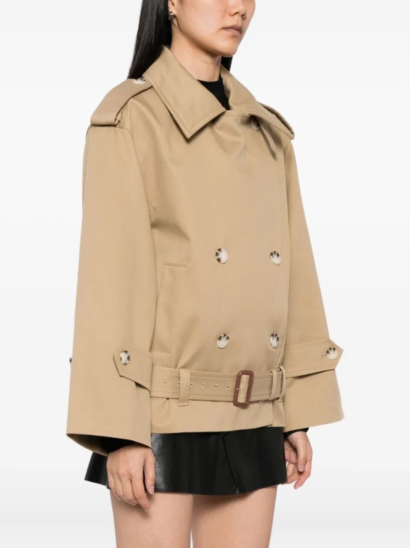 Self-portrait Beige Gabardine Trench Jacket In Neutral
