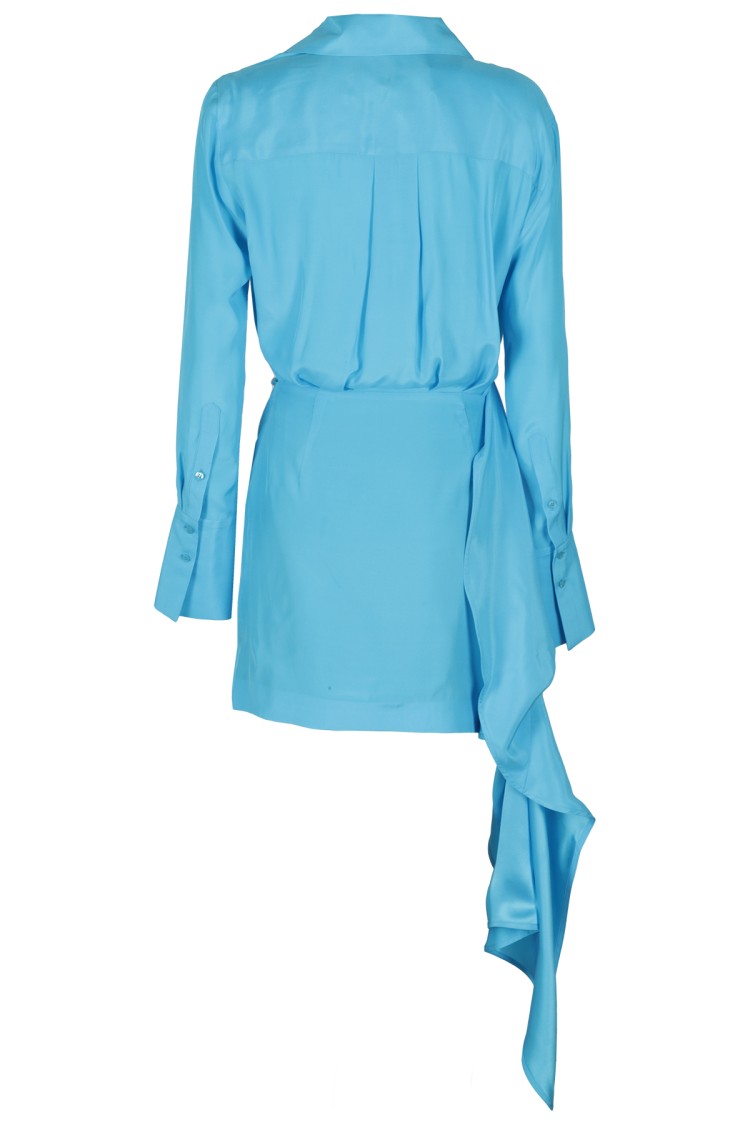 Gauge81 Light Blue Silk Mini Dress With Gravia Pattern In Blue