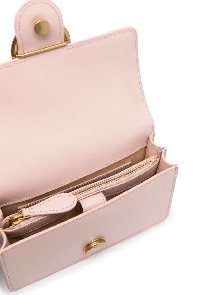 Shop Pinko Pink Leather And Gold Shoulder Bag With Chain Strap