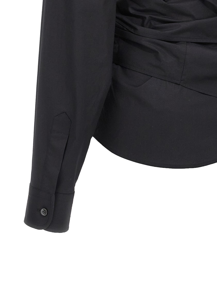 Moschino Asymmetric One-shoulder Shirt With Tailored Sash Detail In Black