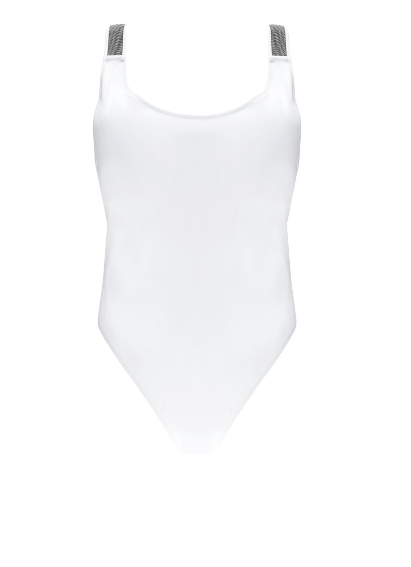 Brunello Cucinelli White Techno Jersey Precious Details One-piece Swimsuit In White