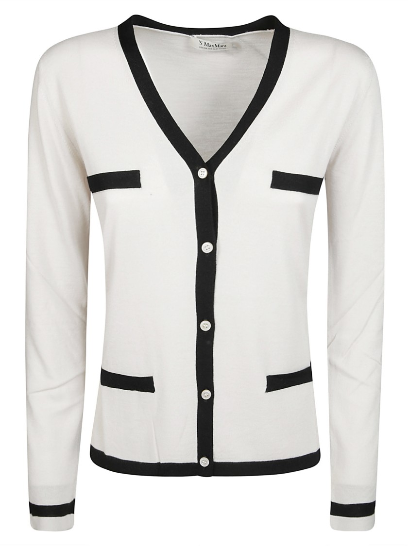 Max Mara Contrast-trim Cardigan In White