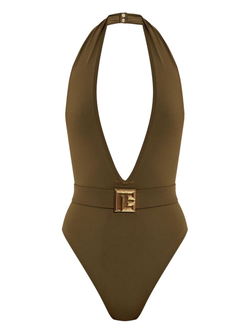 Balmain Plunging V-neck One-piece Swimsuit