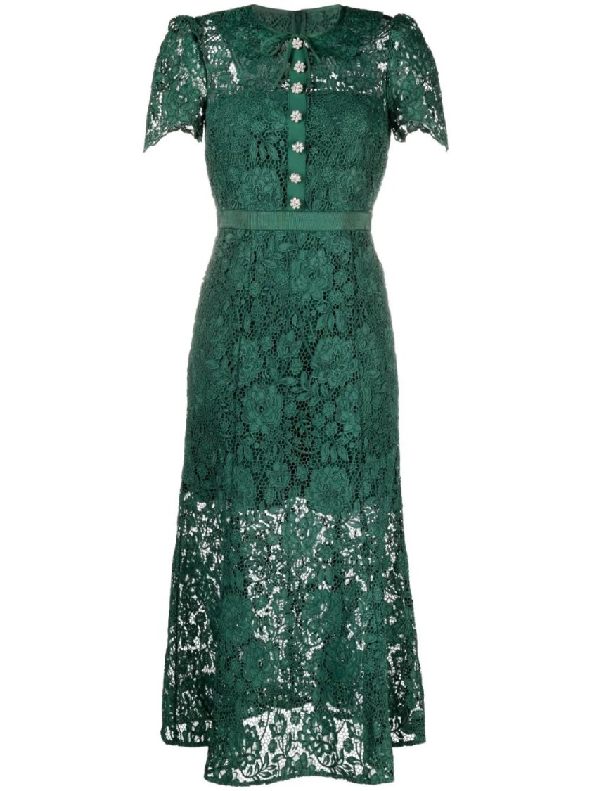 Self-portrait Green Cord Lace Midi Dress In Green