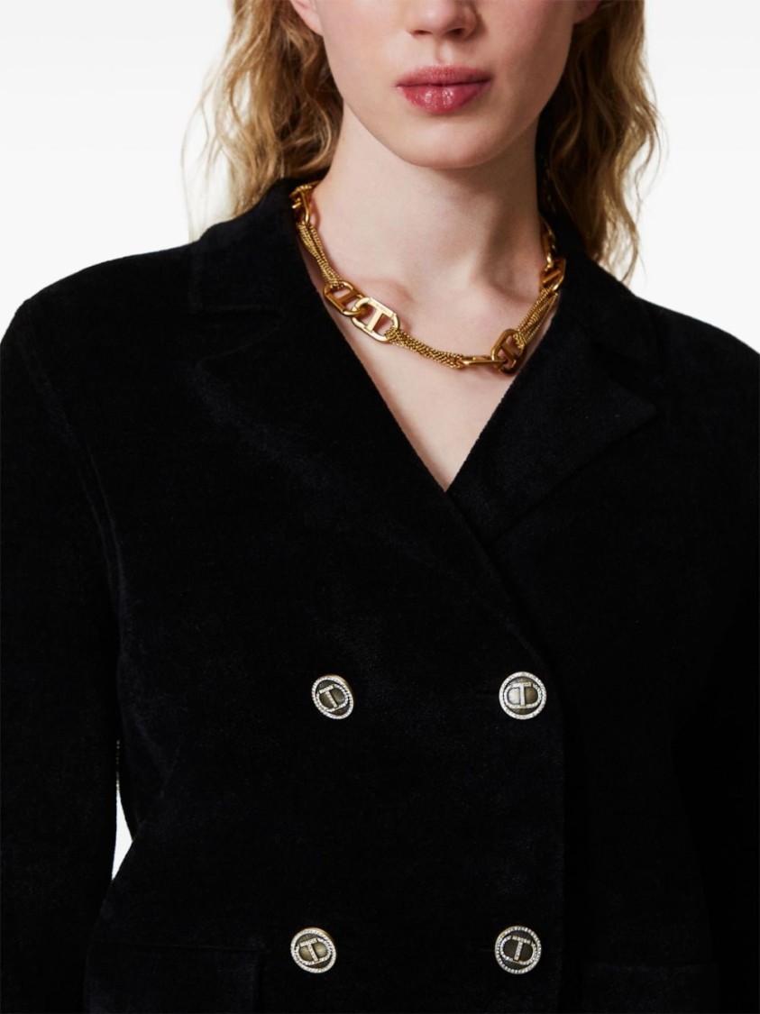 Shop Twinset Twin-set Tailored Black Jacket With Double-breasted Design