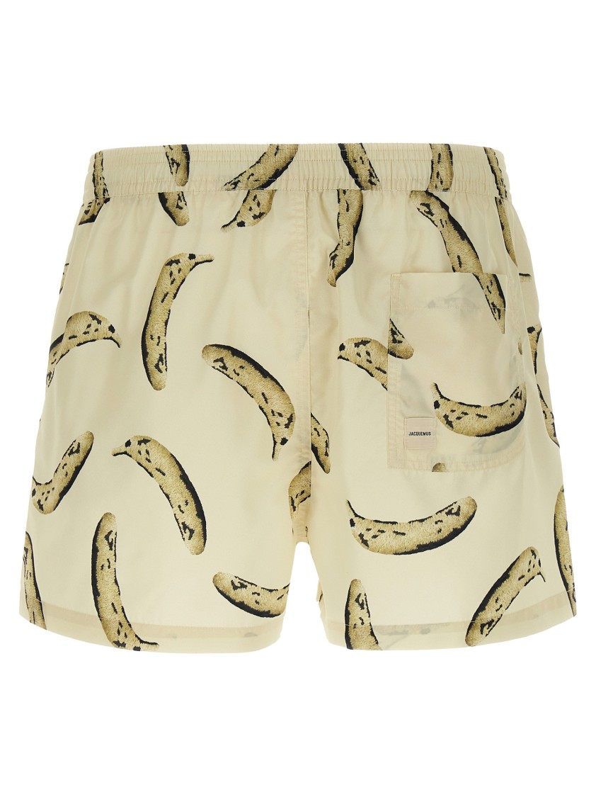 Jacquemus Le Maillot Puntini Yellow Swimsuit With Elastic Waist And All-over Print In Tech Fabric Man In Neutral