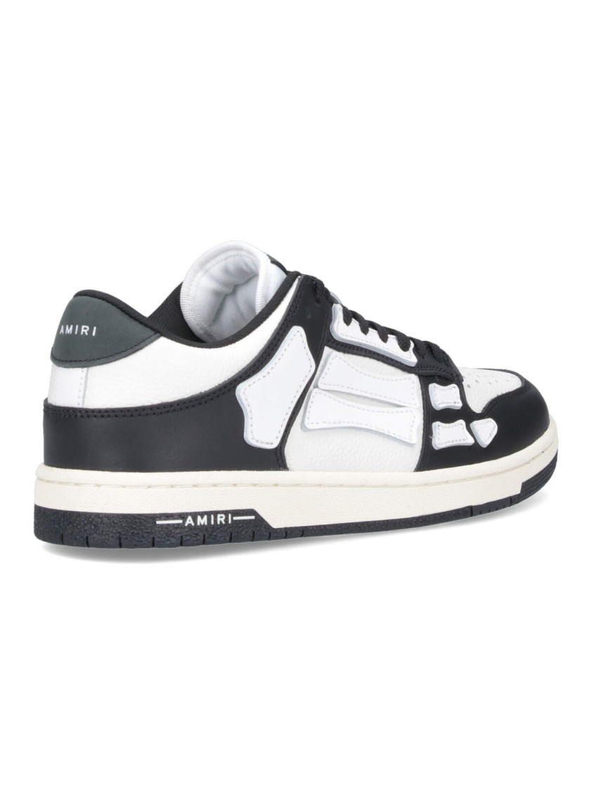 Amiri Skel Top Low White And Black Sneakers With Skeleton Patch In Leather Man In White