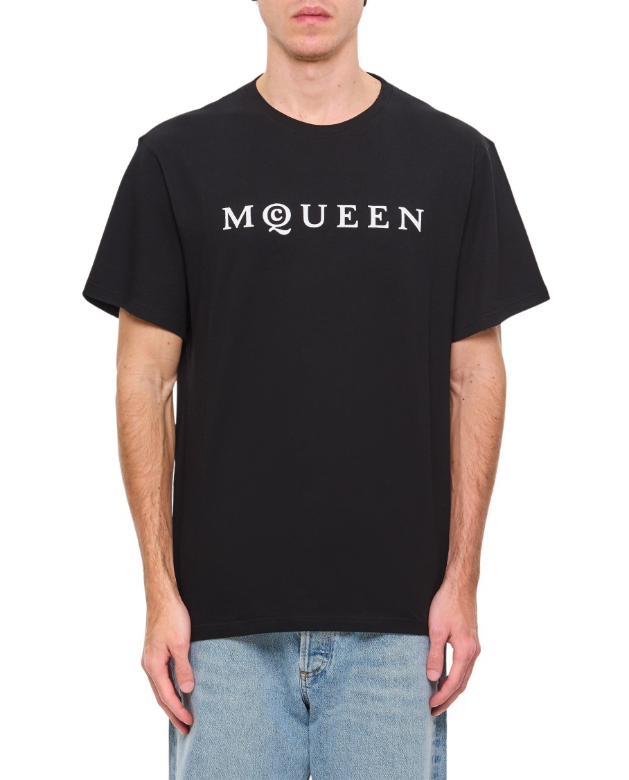 Shop Alexander Mcqueen Crew-neck T-shirt With Bold Logo Print In Black