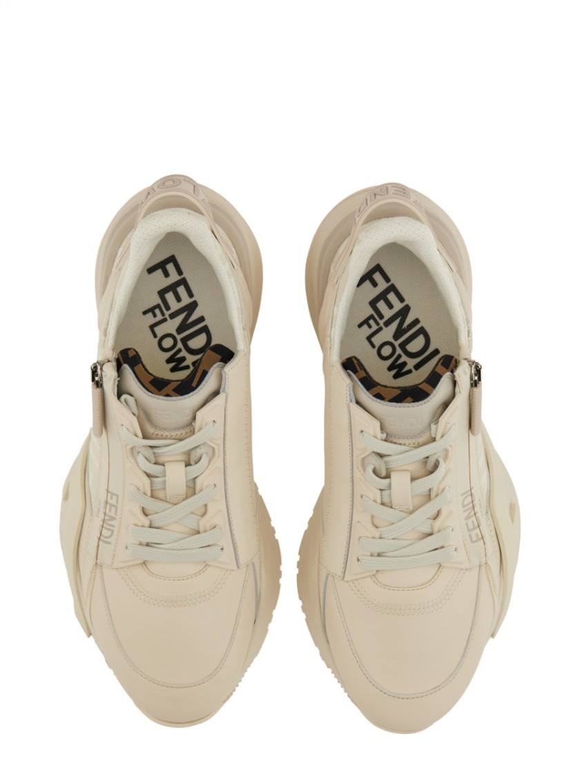 Fendi Ivory Leather And Fabric Flow Sneakers