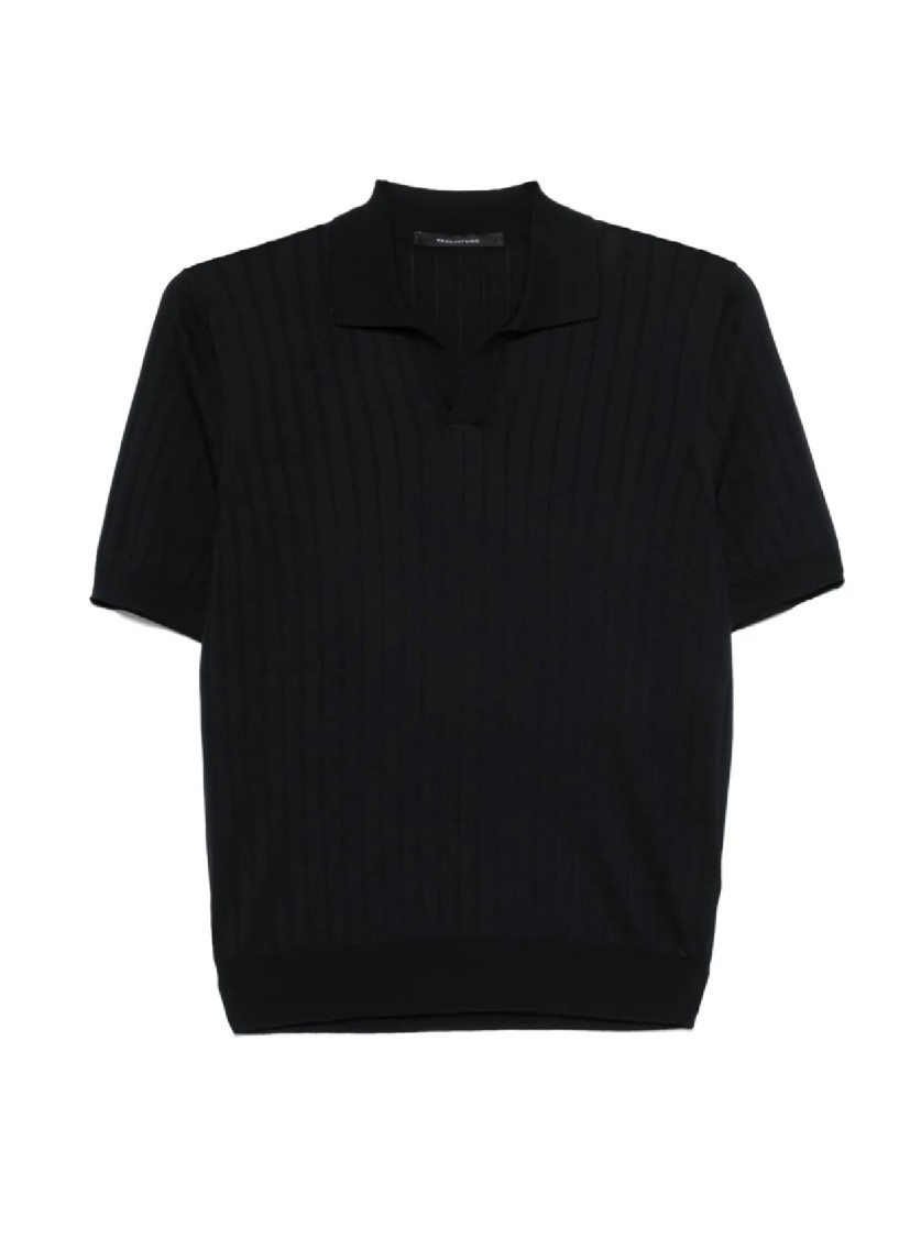 Shop Tagliatore Ribbed Black Polo With Classic Collar