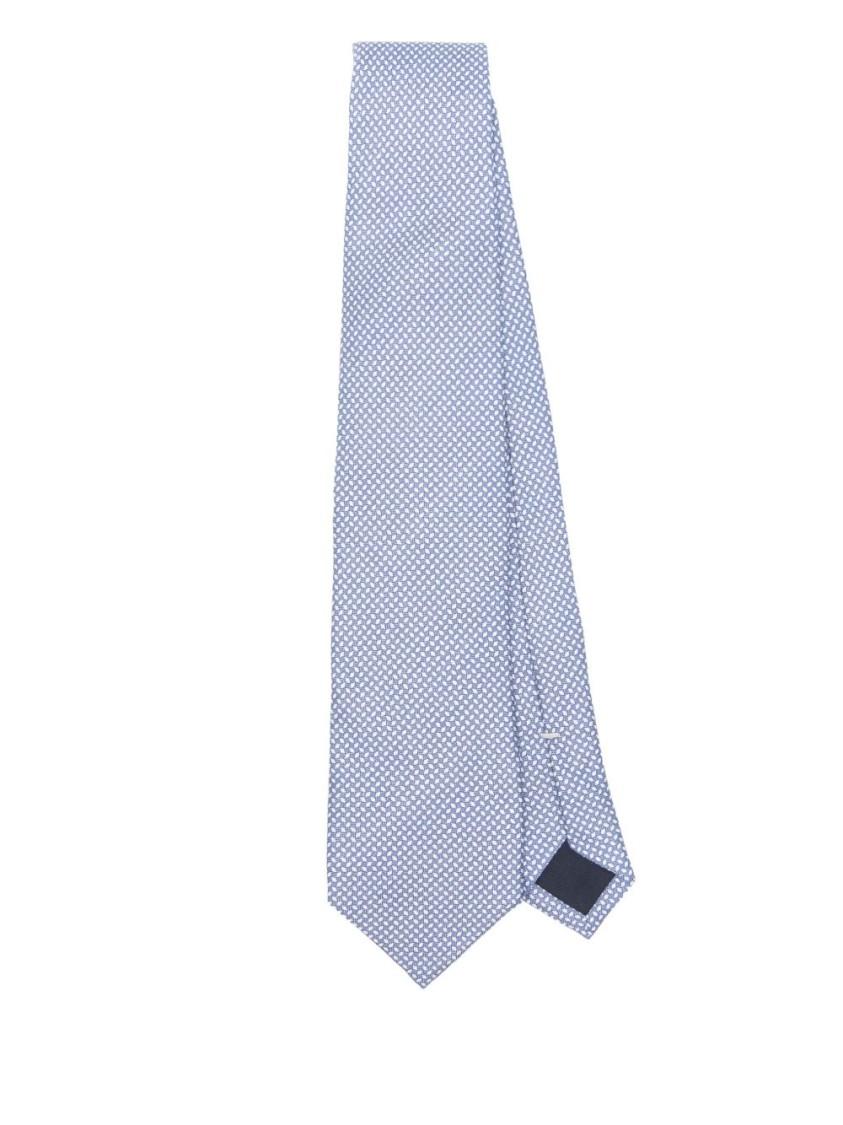 Corneliani Sky Blue Silk Tie With Delicate Pattern