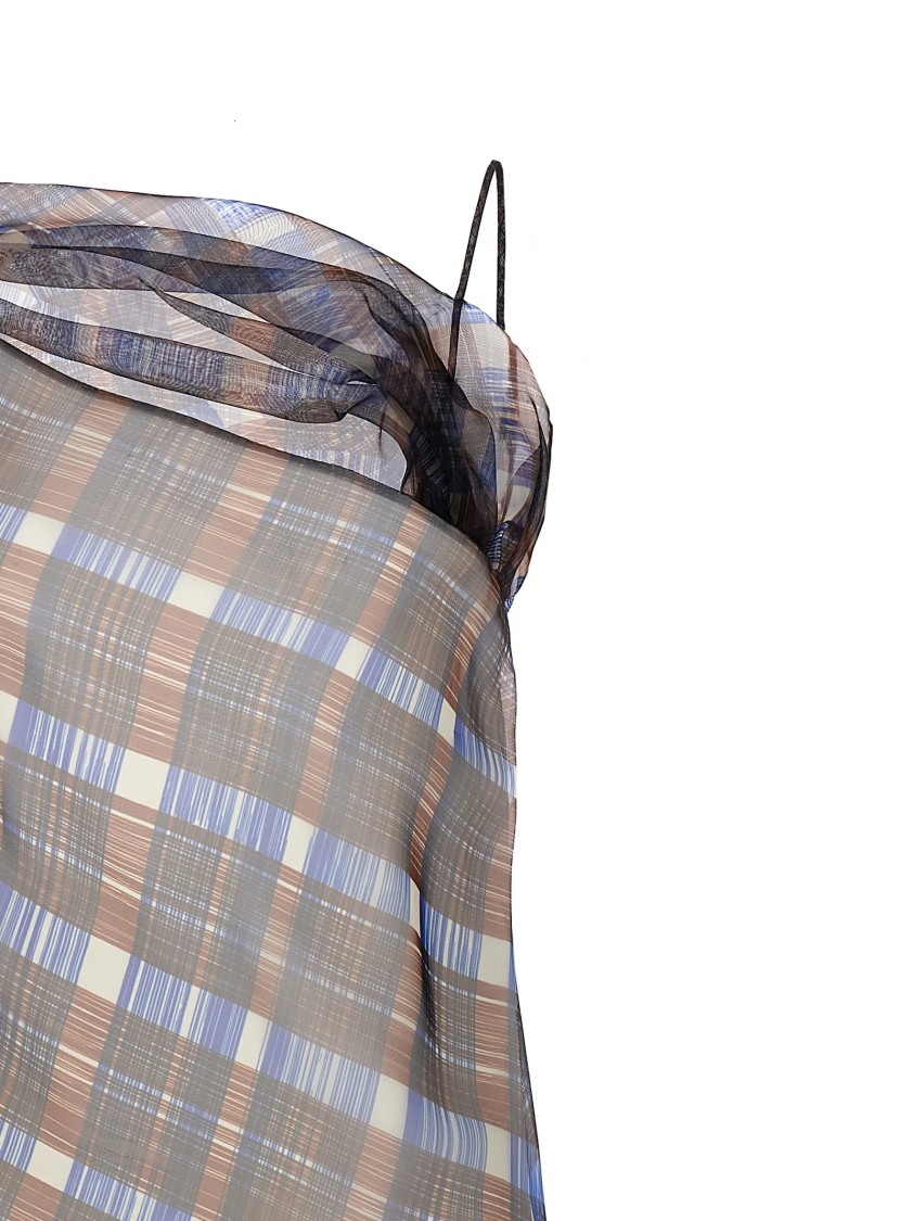 Ferragamo Asymmetrical Organza Dress With Delicate Check