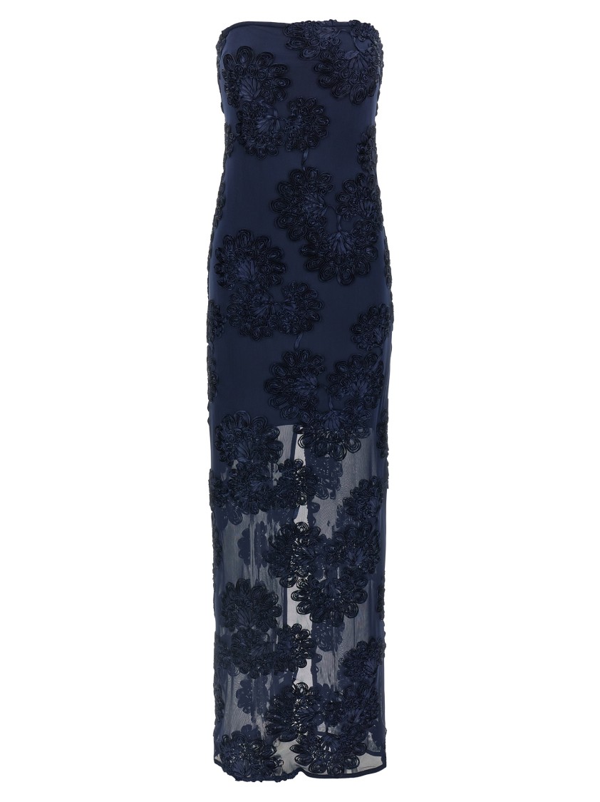 Rotate Birger Christensen 3d Mesh Maxi Dress In Blue