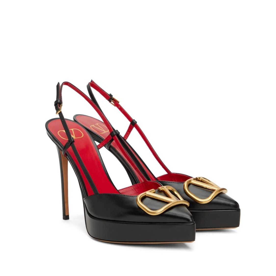Valentino Womens Black Vlogo 120 Pointed-toe Leather Slingback Courts