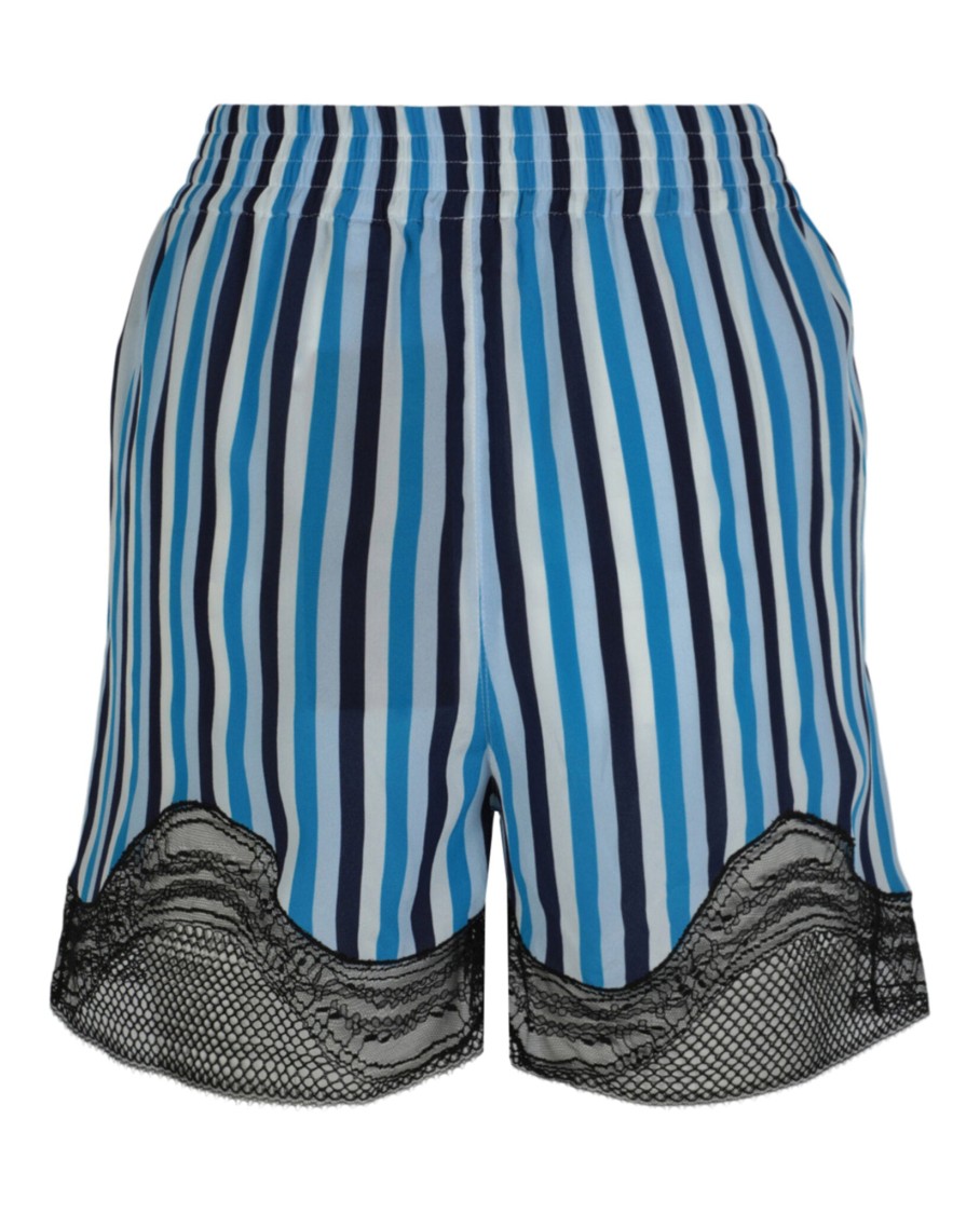 Burberry Lace-trim Stripe Silk Shorts In Multi