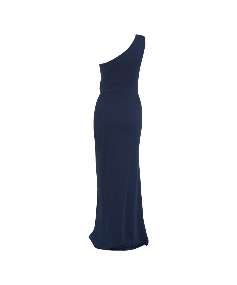 Elisabetta Franchi Draped One-shoulder Dress With Side Slit In Blue