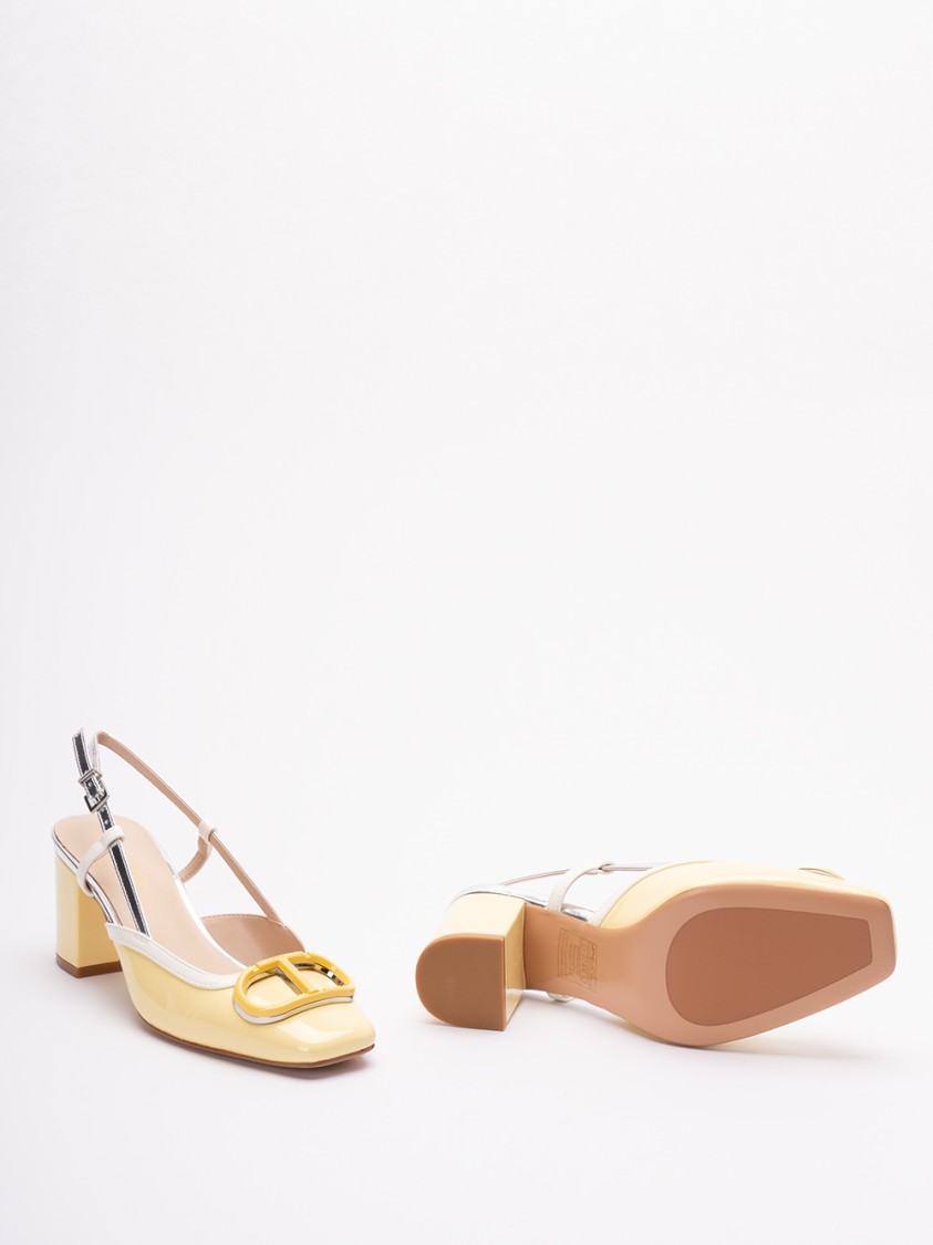 Twinset Twin-set Pointed Toe Slingbacks With Heel In Yellow