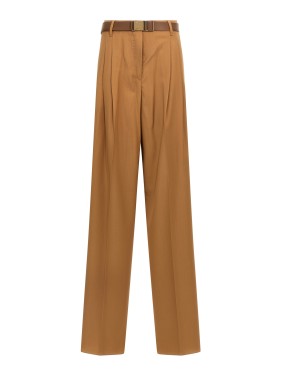 Max Mara Honor' Brown Linen Blend Trousers Wide | THE LIST Max Mara Honor' Brown Linen Blend Trousers Wide | THE LIST