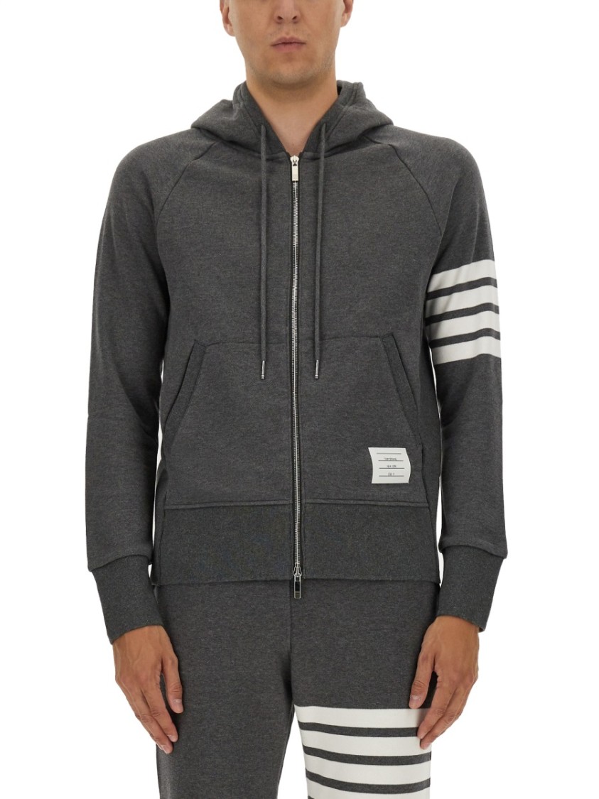 Thom Browne Grey Zip-up Hoodie With Contrasting Stripes In Gray