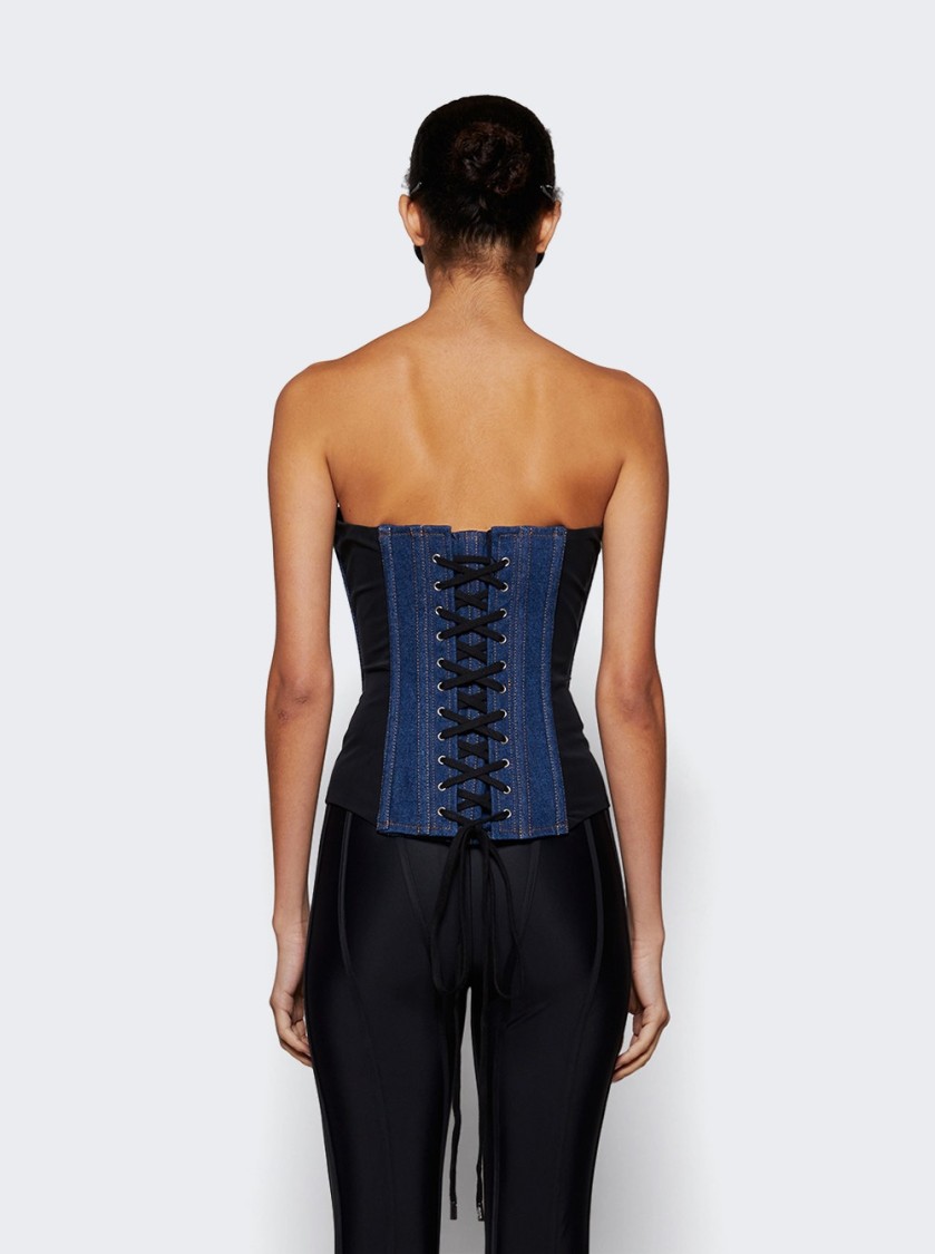Shop Jean Paul Gaultier Denim Corset Indigo And Black In Blue