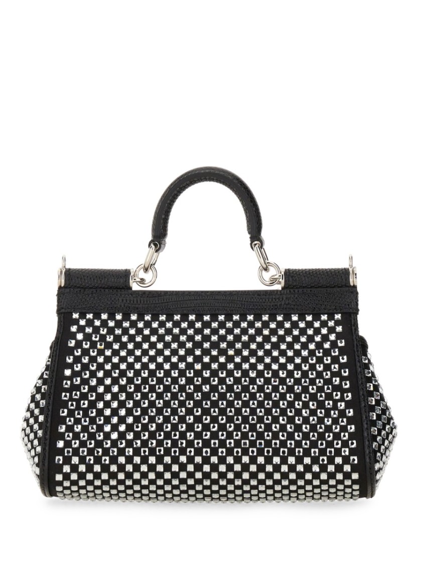 Dolce & Gabbana Embellished Fabric And Calf Small Sicily Handbag In Black