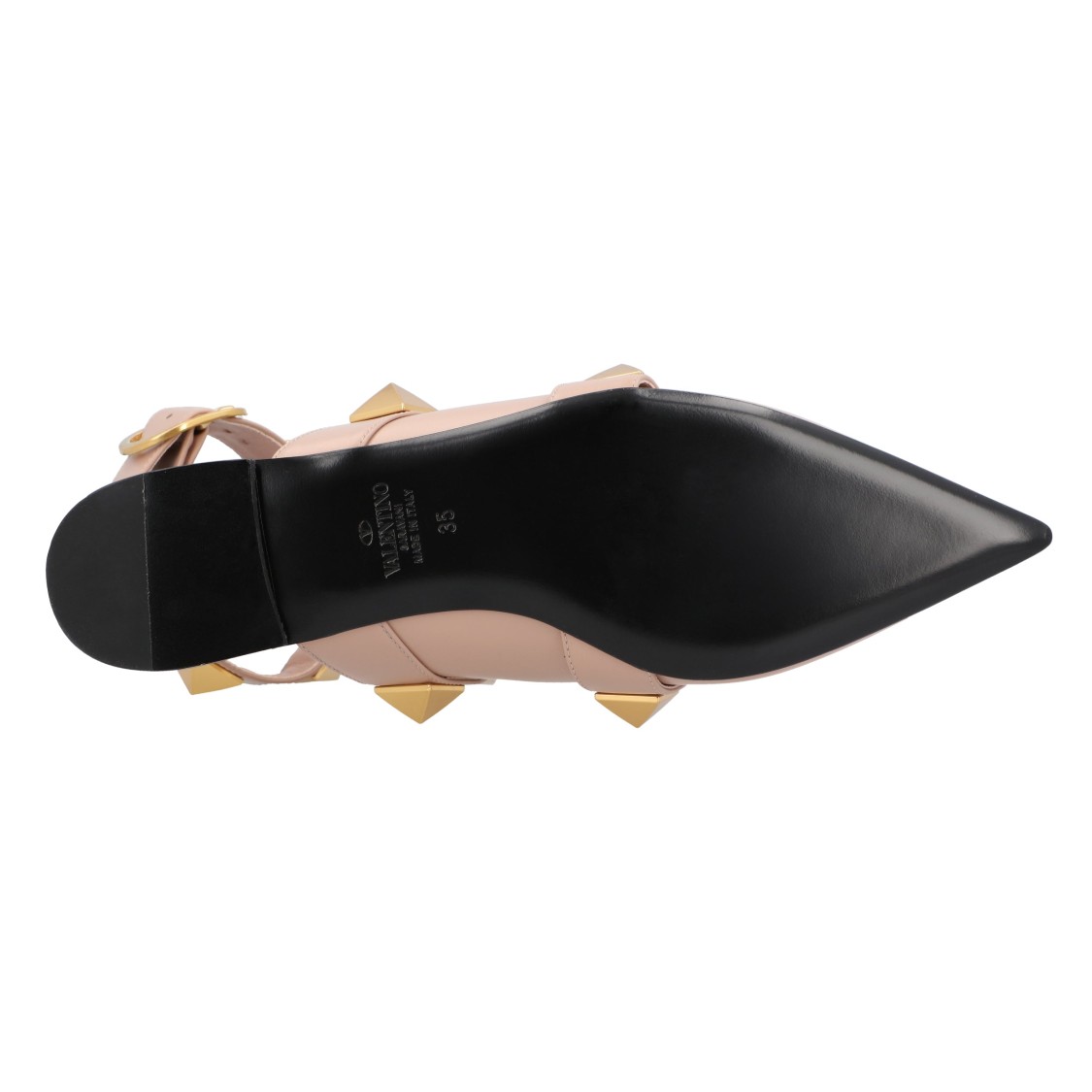 Valentino Pointed Toe Ballerinas With Roman Stud Rivets And Ankle Strap In Neutral