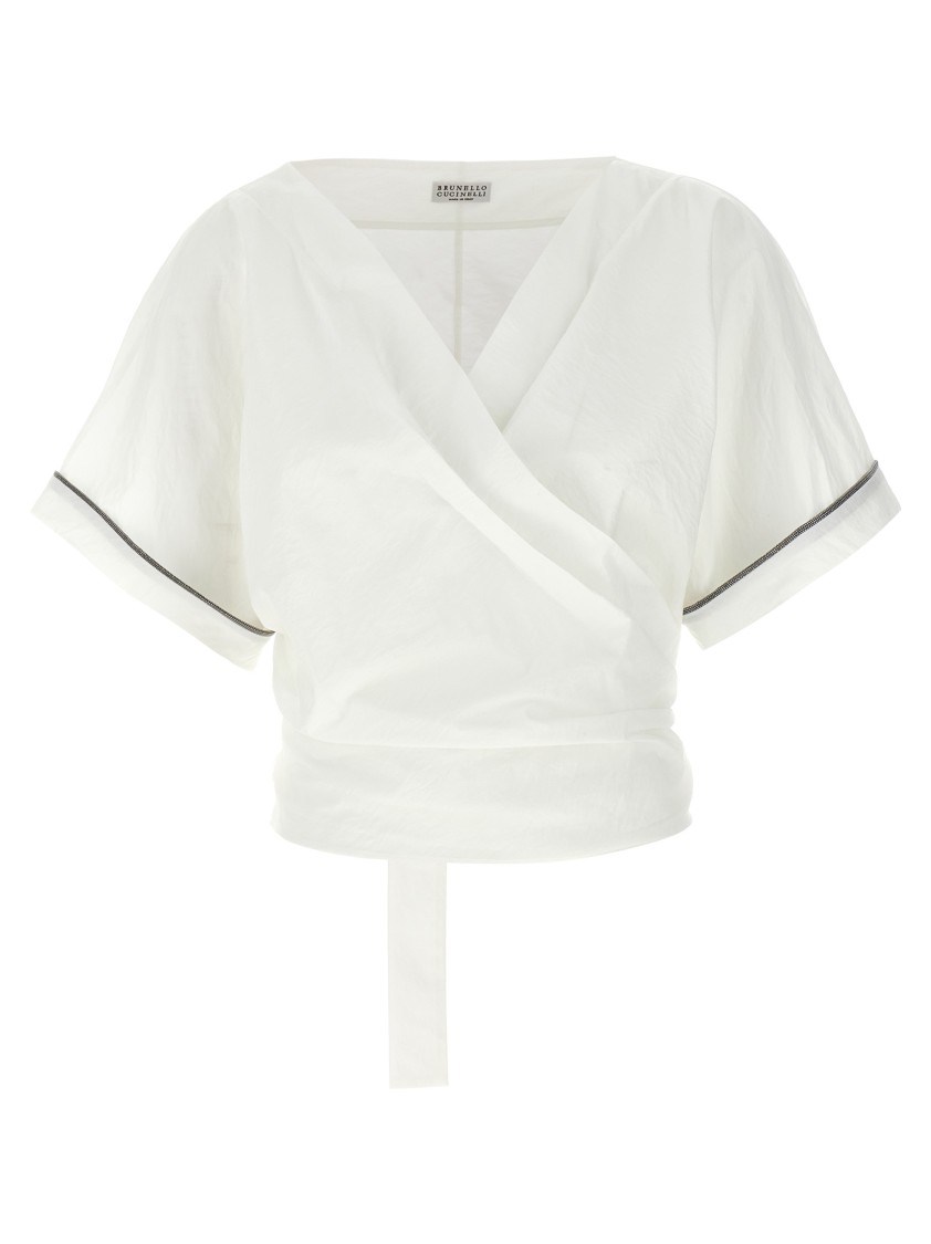 Brunello Cucinelli Monili Embellished Cropped Blouse In White
