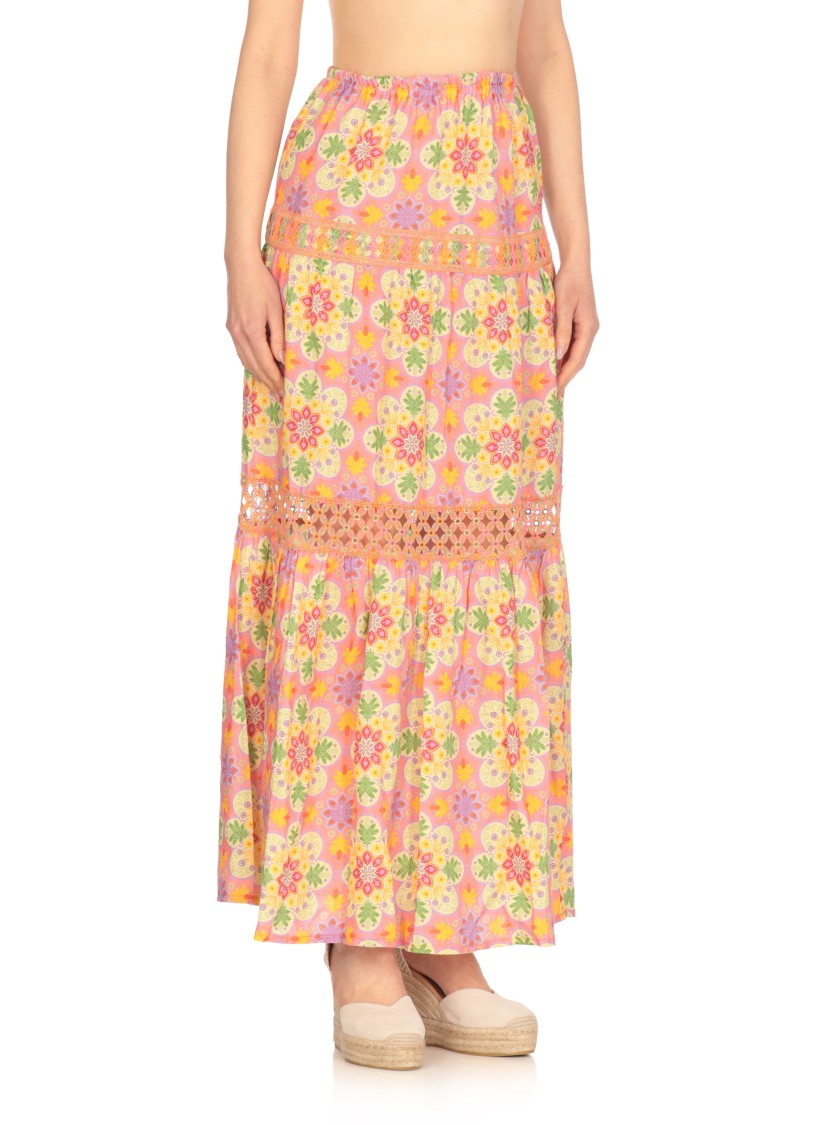 Temptation Maxi Skirt With Contrasting Floral Lace Inserts