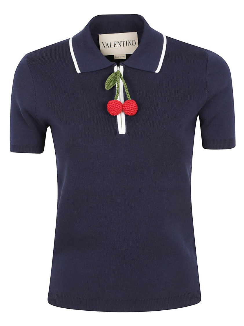 Valentino Polo Shirt Cotton Embroidered Detail In Blue