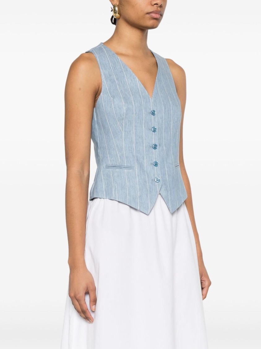 Tagliatore Striped Linen Cotton Blend Vest