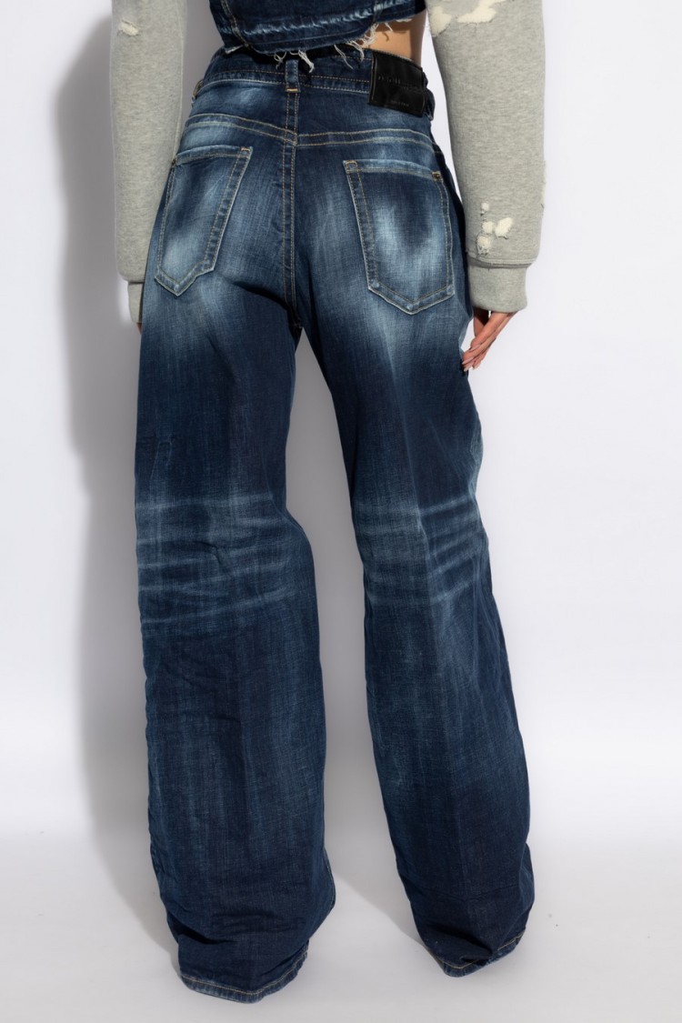 Dsquared2 Wide-leg High-waist Jeans With Faded Wash In Blue