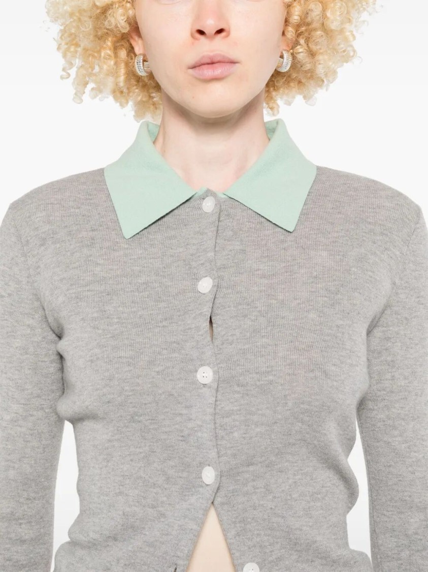 Self-portrait Buttoned Wool Cardigan In Gray