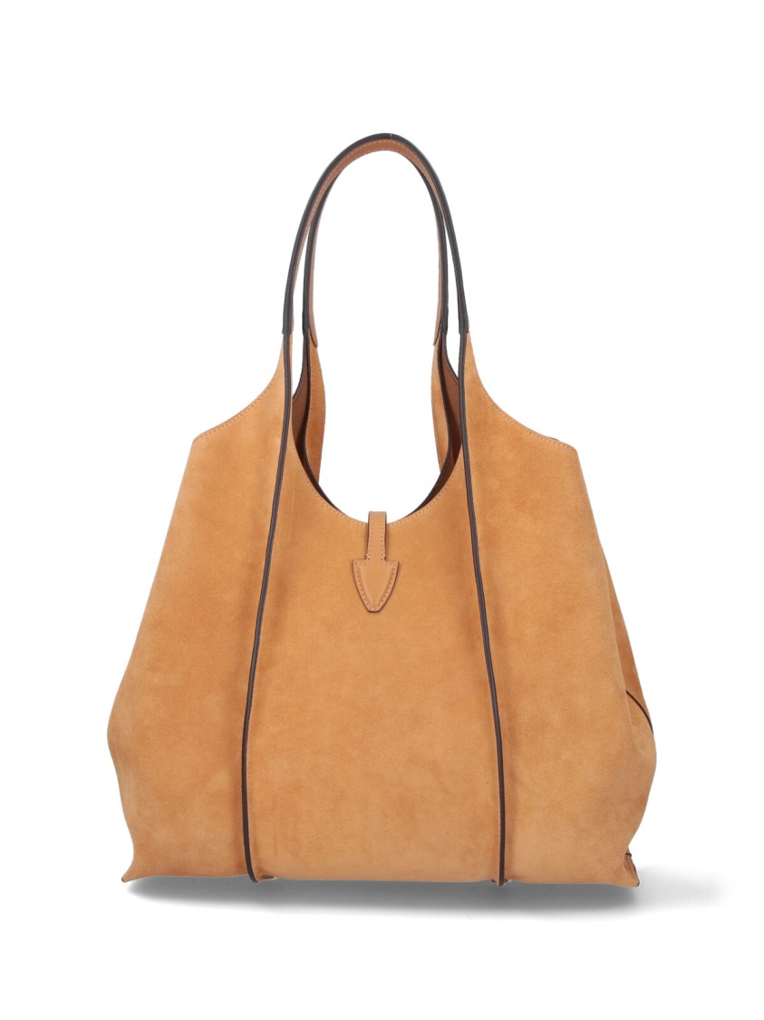 Tod's Medium Suede Tote Bag With Gold-tone Logo Buckle In Brown