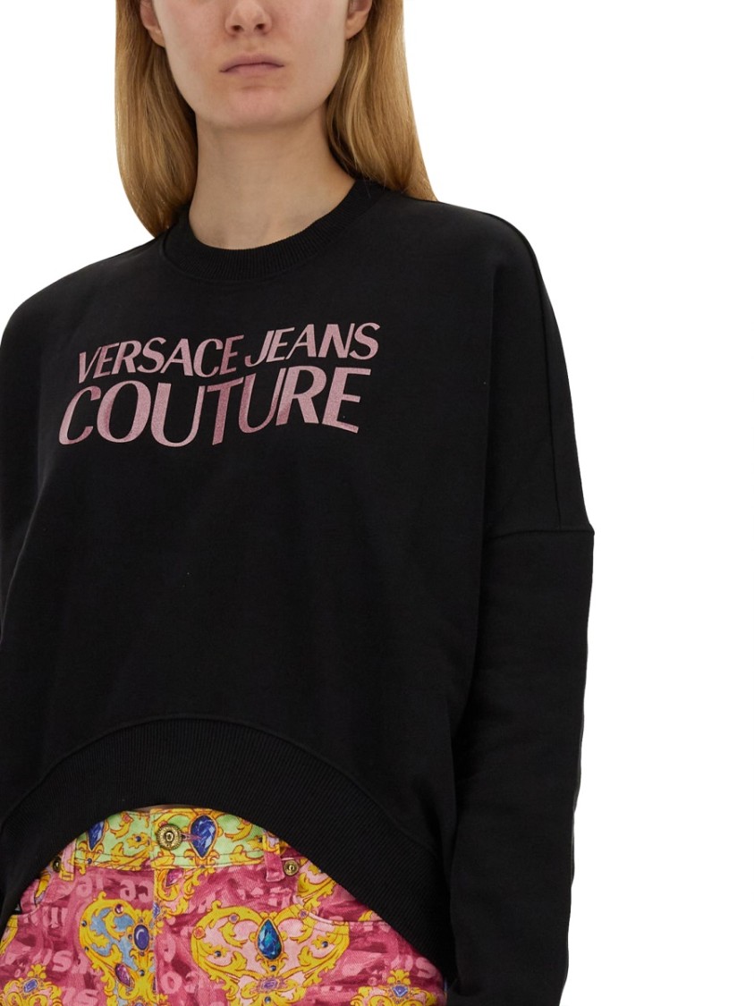 Versace Jeans Couture Cropped Fit Sweatshirt With Bold Logo Detail In Black