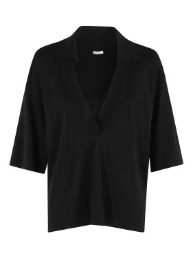 Tシャツ・カットソー Malo Black Viscose T-Shirt With Semi-Transparent Inserts Malo Black Viscose T-Shirt With Semi-Transparent Inserts