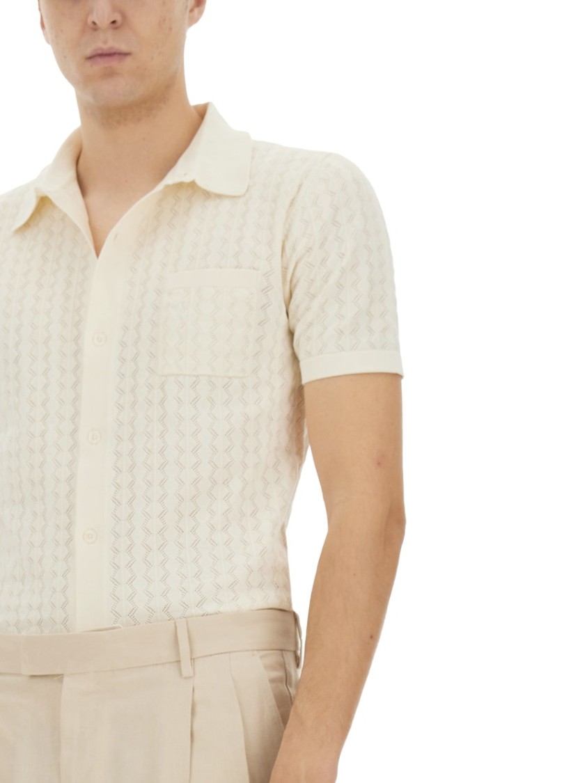 Dolce & Gabbana Perforated Cotton Knit Shirt In Neutrals
