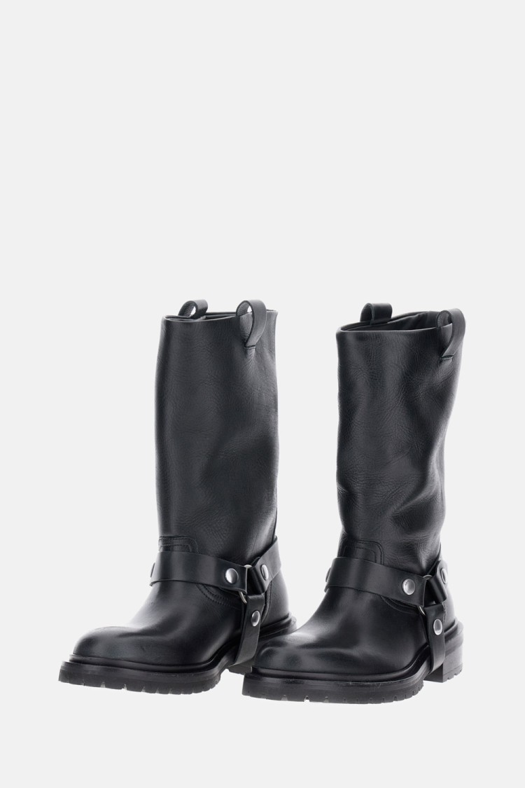 Golden Goose Distressed Black Leather Kurt Boots With Silver Accents In Black