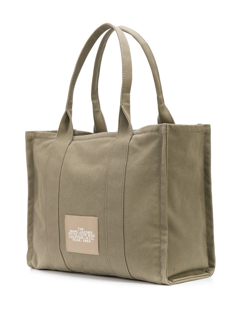 Marc Jacobs Structured Cotton Tote Bag With Bold Lettering In Green