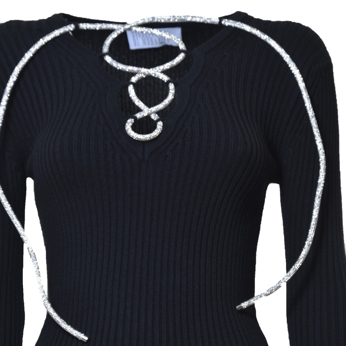 Giuseppe Di Morabito Black Wool Ribbed Knit Top With Rhinestones