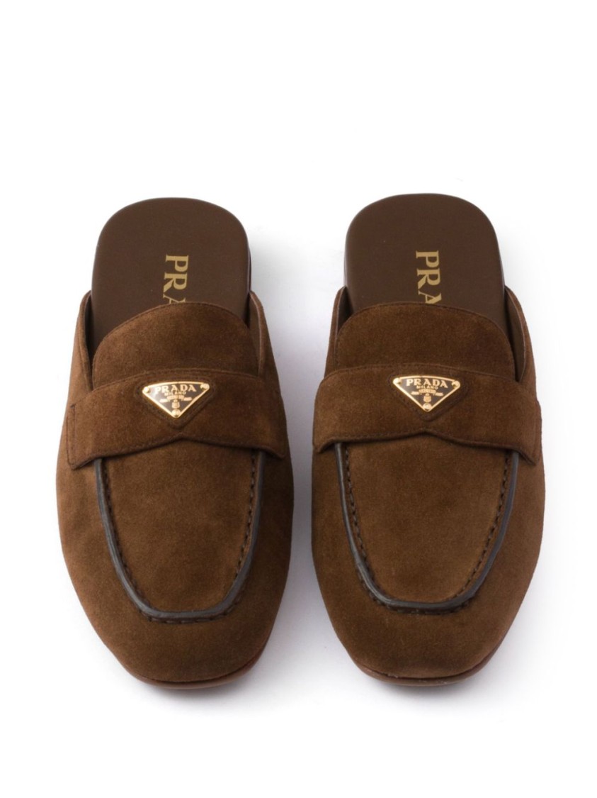 Prada Round Head Muller Shoes In Brown