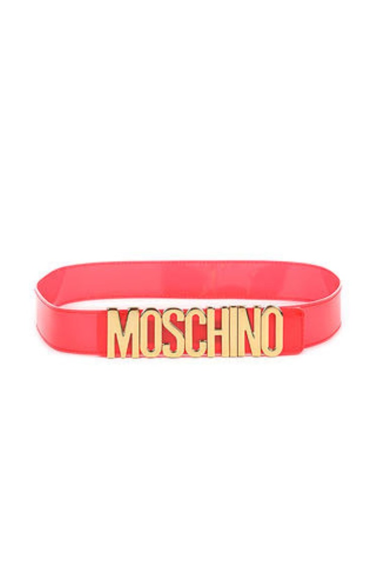 Moschino Red Glossy Belt With Bold Lettering Logo