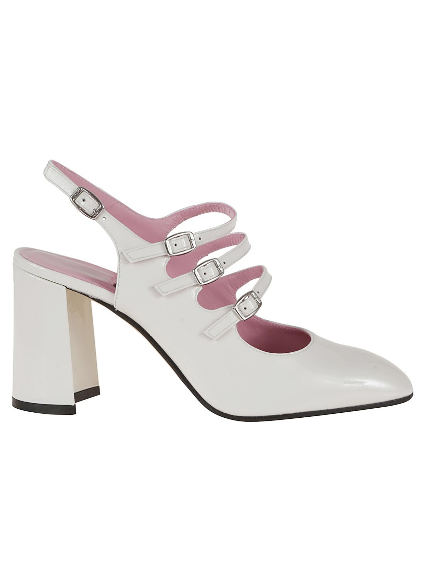 Carel Paris Square Heel Patent Leather Pumps In White