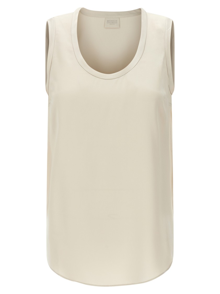 Brunello Cucinelli Sleeveless Stretch Silk Top With Round Neckline