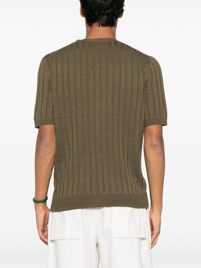 Boglioli Crewneck Green Flat-ribbed Linen In Green