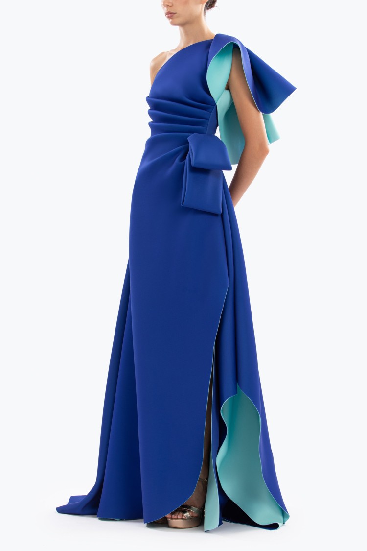 Saiid Kobeisy Double Faced Scuba Long Dress In Blue