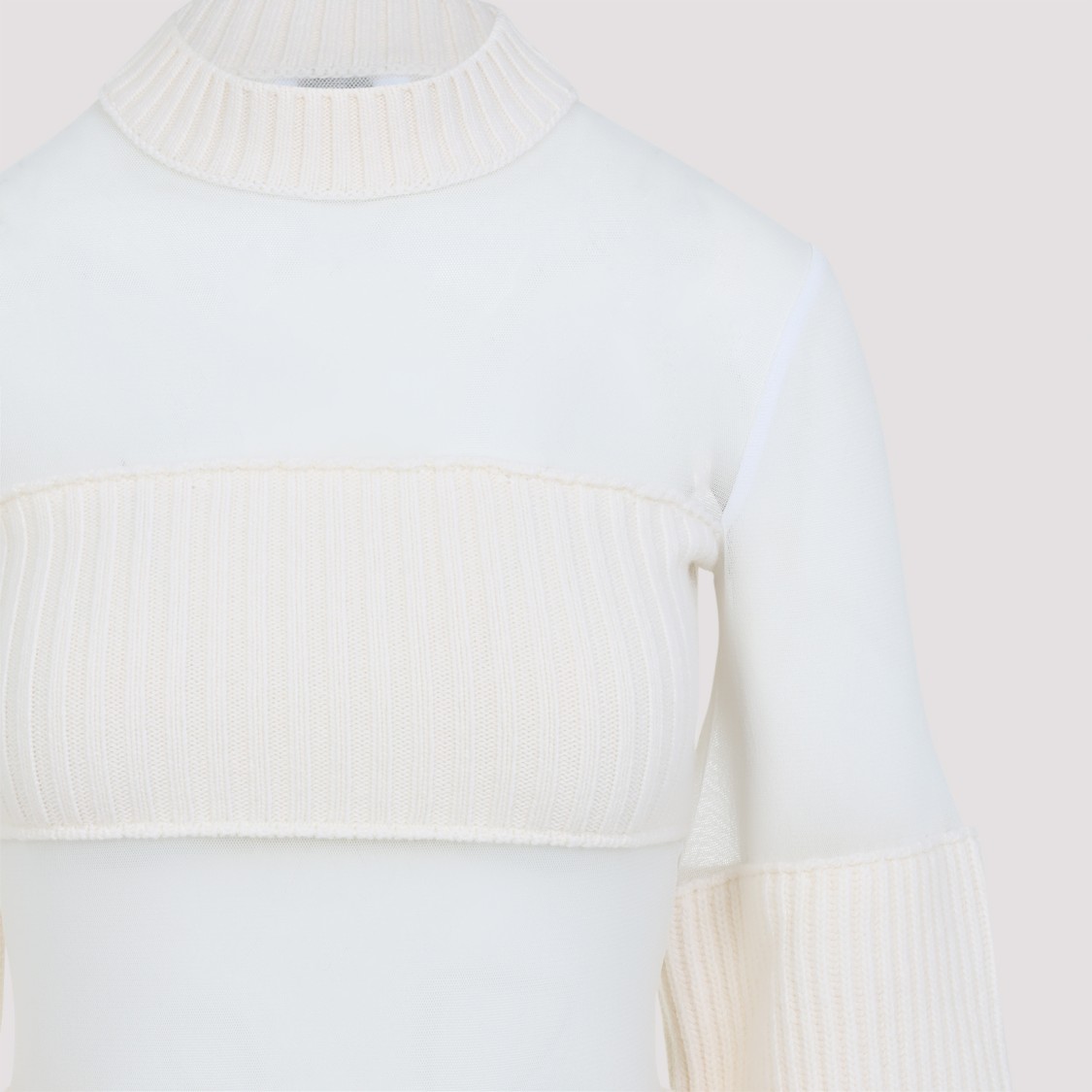 Jean Paul Gaultier Wool Short Dress With Mesh Details Women In White