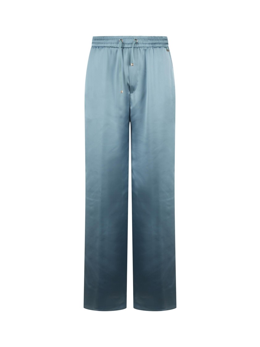 Herno Wide Leg Satin Trousers With Grosgrain Drawstring