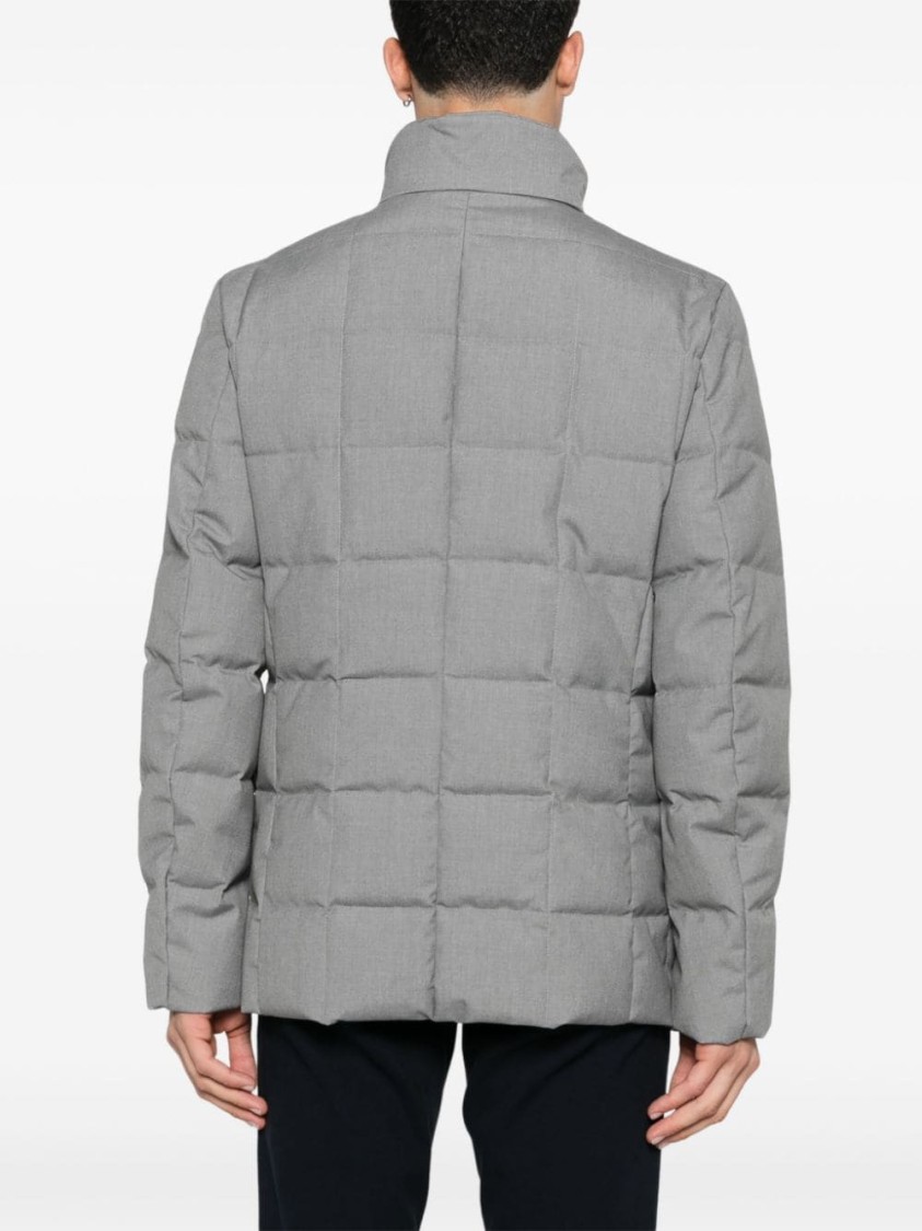 Fay Layered Design Puffer Jacket In Grey
