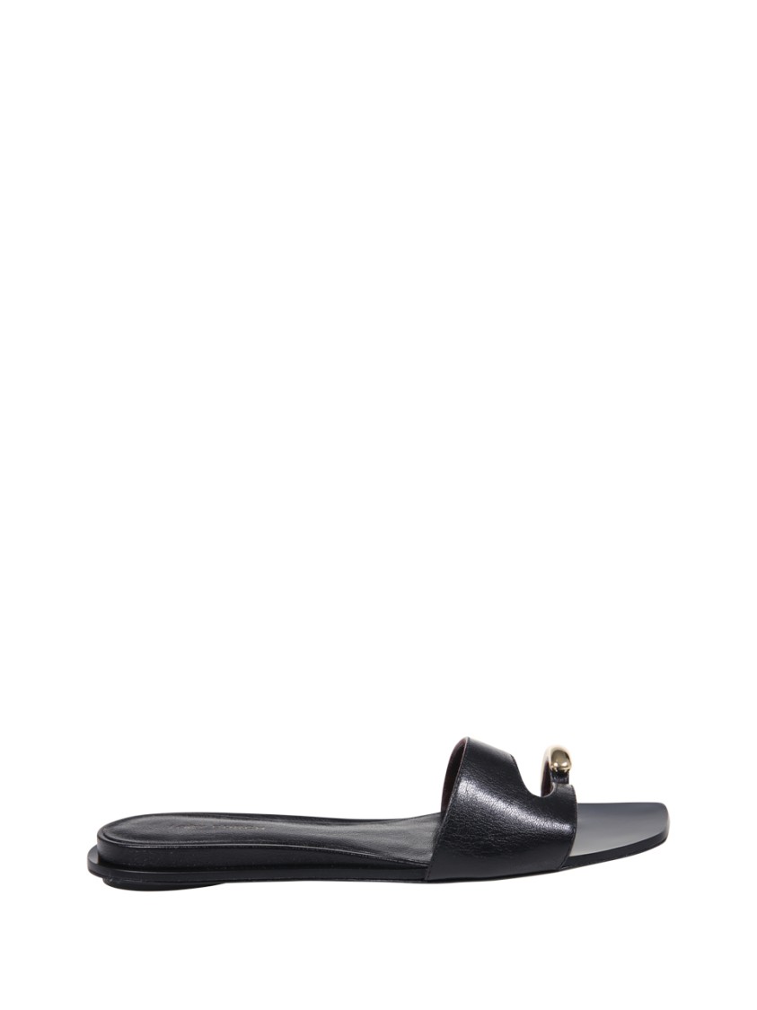 Tory Burch Slide Cut-out Metallic Flat Sole In Black
