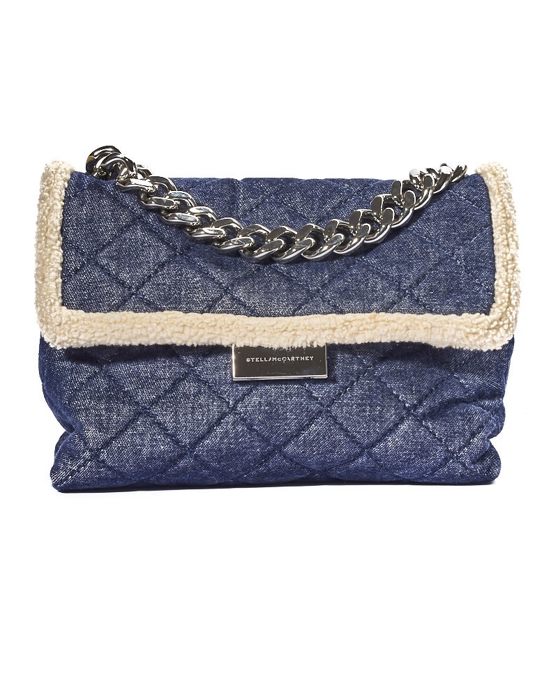 Stella Mccartney Chain Mm Denim Shoulder Bag Sheepskin Blue